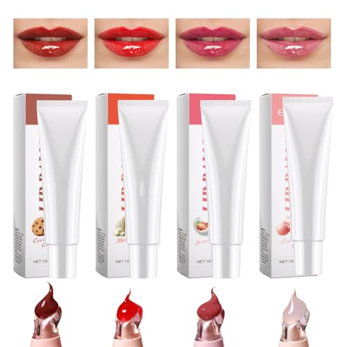 Peptide Lip Tint,4 Stück Lipgloss,Gute Feuchtigkeitsspendende Wirkung,Lip,Voluminöser Lippen Balsam,Glänzender Aufpolsternder Lipgloss,Geeignet für Damen und Mädchen (4PCS 15g)