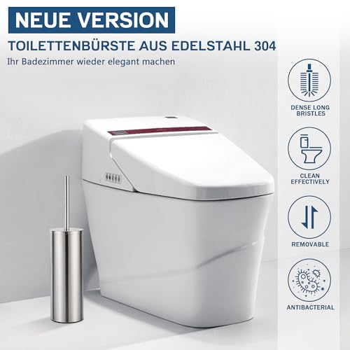 FIISAYL Klobürste Toilettenbürste WC Bürste mit Klobürstenhalter Bürstengarnitur mit Edelstahlgriff und -sockel, Silber Matt