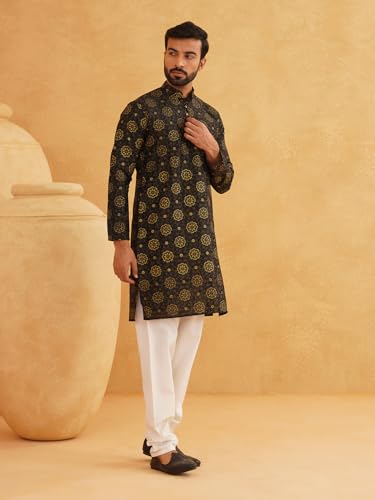 Image of SOJANYA Men's Silk Blend Printed Since 1958 Kurta Churidar Pyjama Set
