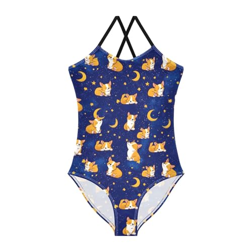 Dog Moon Pattern Girls One Piece Swimsuits Summer Quick Dry Beach Bathing Suit