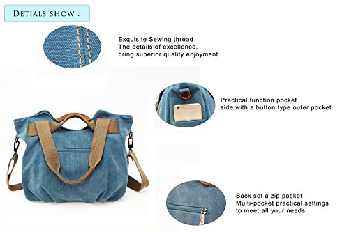 Chikencall® Women Bags Casual Vintage Hobo Canvas Mulit-Pocket Daily Purse Top Handle Shoulder Tote Shopper Christmas Handbags Black #TOP4