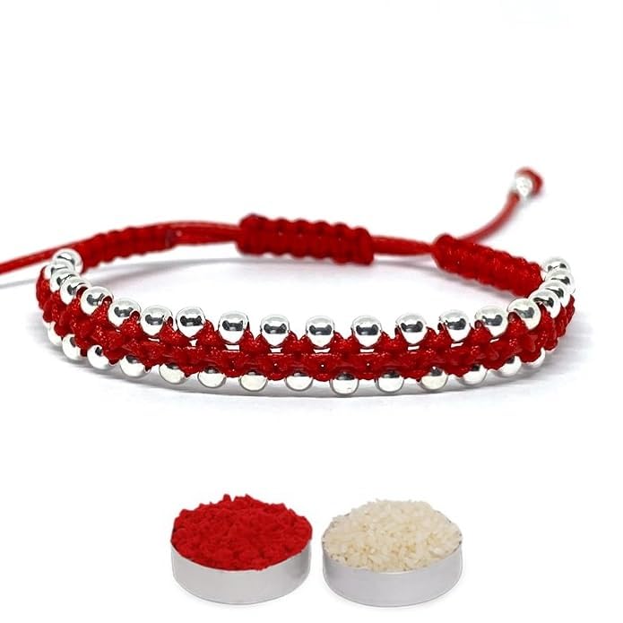 Simple, Minimalist Beaded Bracelet Rakhi for Brother/Bhai with Roli-Chawal, Rakhi Message Card in Rakhi Gift Box-image-19