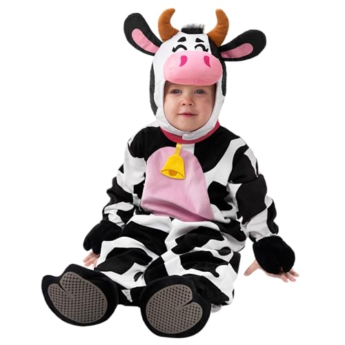 Spooktacular Creations Disfraz de vaca para bebé de Halloween, mono de cosplay de animales para fiesta de disfraces de Halloween para bebés y niños pequeños 3T
