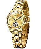 OUPINKE Women Watch Gold Automatic Skeleton Tourbillon Sapphire Crystal Waterproof Elegant Luxury Dr