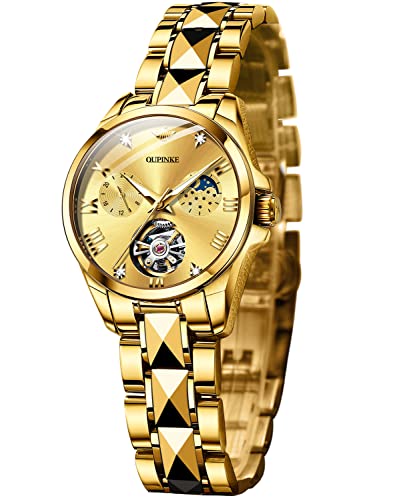 Oupinke Women Watch Gold Automatic Skeleton Tourbillon Sapphire Crystal Waterproof Elegant Luxury Dress Ladies Wrist Watch Bracelet Set #TOP17
