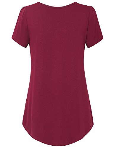 Vinmatto Women's Scoop Neck Pleated Blouse Top Tunic Shirt(3Xl,Purple Red) #TOP2