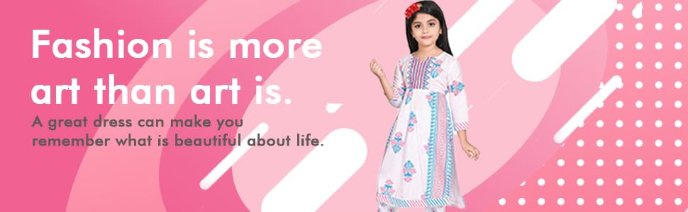 Image of Girl's Cotton Blend Kurta with Pant | Baby Girls Festive & Party Kurta and Pyjama Set