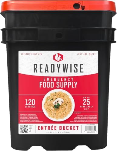 ReadyWise, 120 Servings, Lunch & Dinner Only, 13 Different Recipes, Grab & Go Bucket, Freeze Dried, 25 Years Shelf Life, Emergency Food, 7 Days Food For 2 Persons