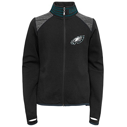 Outerstuff NFL Philadelphia Eagles Youth Boys Aviator Full Zip Jacket Black, Youth Medium(10-12)