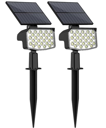 NACINIC Solarlampen für Außen 2 Stück 27 LED Solar Strahler Außen 3 Modi Solarleuchten IP65 Wasserdicht SolarStrahler für Außen Garten 6500K Kaltweiß Gartenleuchten für Terrasse, Hof, Weg