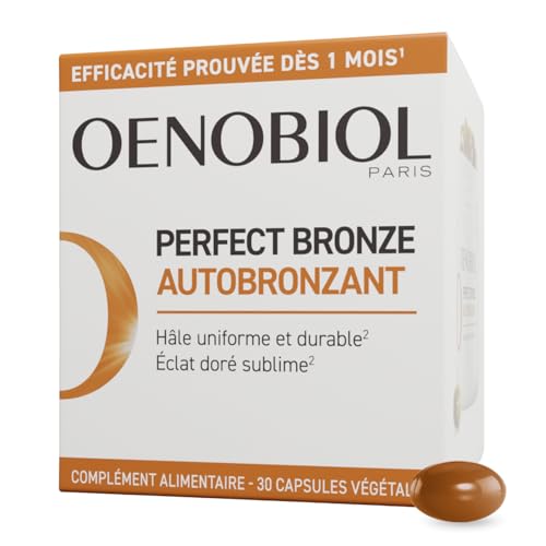 Oenobiol Autobronzant Perfect Bronze - Efficace Dès Le 1er mois ans soleil - Concentration de 5 pigments 100% d'origine végétale - Complément Alimentaire 30 Capsules - Programme 1 Mois