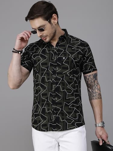 Image of Majestic Man Slim Fit Floral Printed Pure Cotton Casual Half Sleeve Shirt