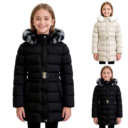 Girls' Water-Resistant Quilted Winter Coat with Faux Fur Hood