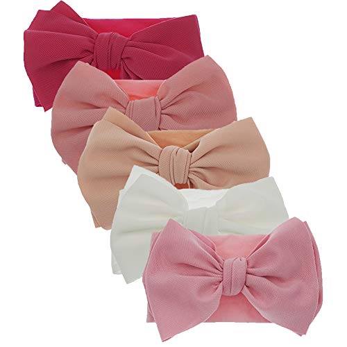 Image of KIDOCHEESE Baby Girl Nylon Hairband with Bows, 5 Count (Pack of 1), for Infant, Extra Stretchy, Handmade