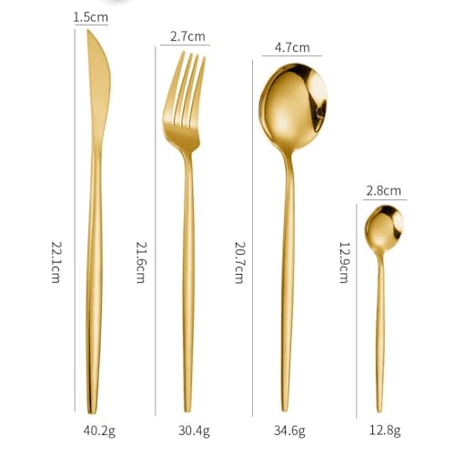 Image of 4 pcs Flatware Set, Gold Silverware Set for 1, Knife Fork Spoon, Stainless Steel Home Dinnerware Tableware,Mixed Cutlery Set Eating Utensils for Restaurants (4 Pcs Gold)