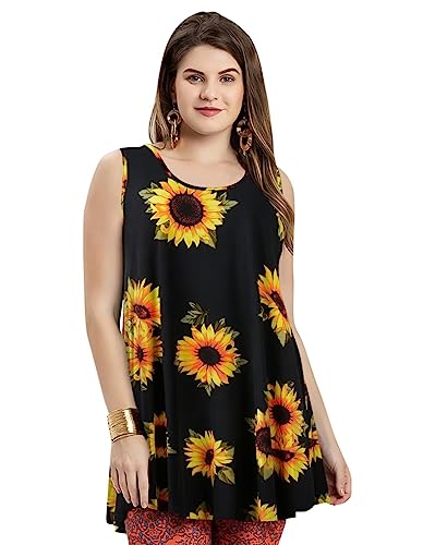 Larace Sunflower Shirts For Womens Sleeveless Tops Plus Size Tunic Tank Floral Blouse Swing Summer Clothes(2X, A-Sunflower27) #TOP1