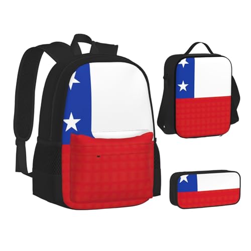 nanger Flag Of Chile Print 3-Piece Set Backpack, Lunch Bag And Pencil Case, For Travel, College, And Daily Use2