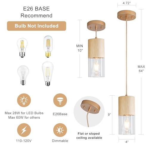 Image of Gold Pendant Light Fixtures, Adjustable Modern Pendant Lights for Kitchen Island, Industrial Clear Glass Pendant Lights for Dining Table Hallway Bedroom Living Room,1 Pack