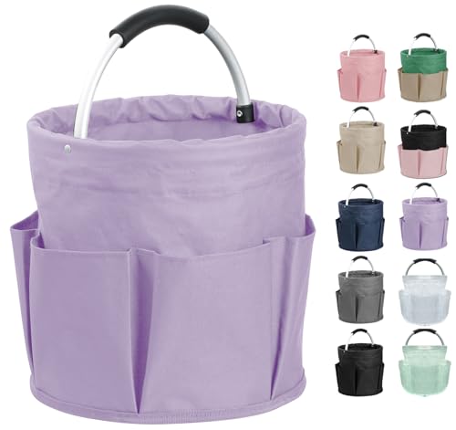 Image of 17L Purple Shower Caddy for Women, Foldable Cleaning Caddy with Handle and 6 Pockets, 600D Oxford Fabric Garden Tool Bag, Multifunctional Storage Basket for College, Dorm, Family, Purple