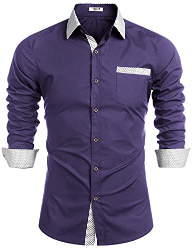 Tinkwell Chemise pour Hommes à Manches Longues Chemise décontractée Basique pour Hommes, Coupe régulière Chemises pour Hommes (Violet , XL Cover
