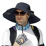 Outdoor Wide Brim Sun Hat with 2 Solar Fan - 2025 Sun Bucket Hat for Men Women, UPF 50+ Bucket Fishing Beach Hat Fan Built in (US, Alpha, One Size, Black)