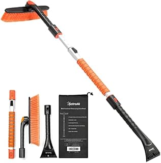 AstroAI 120cm Ice Scraper and Extendable Snow Brush for Car Windshield and Foam Grip with 360° Pivoting Brush Head for Christmas Car Auto Truck SUV