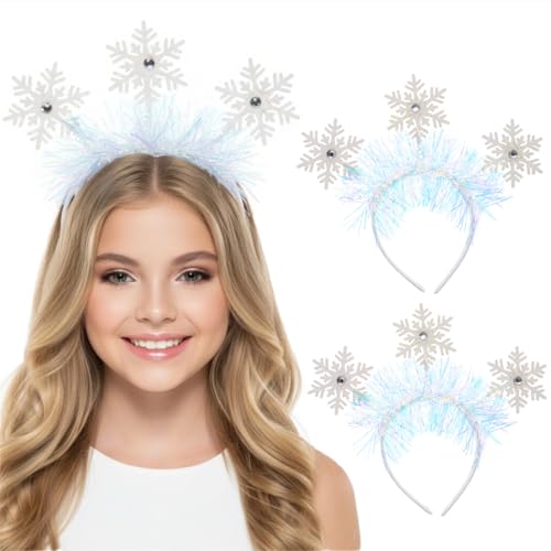 JOINPAYA 2pcs Christmas Snowflake Headbands: Glitter Rhinestone White Hair Hoops for Women Girls Kids - Xmas Party Winter Snowflakes Hair Accessories