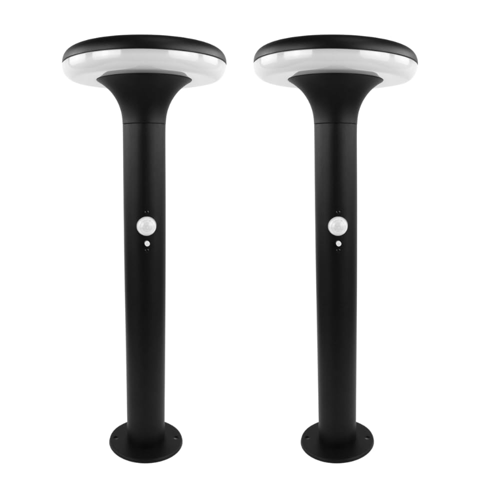 2er Set Solar Wegeleuchte mit Bewegungsmelder - 3 Lichtmodi - 3000K Warmweiß - IP54 wetterfest - Aluminium - runde LED Außenleuchte Pollerleuchte Garten Terrasse