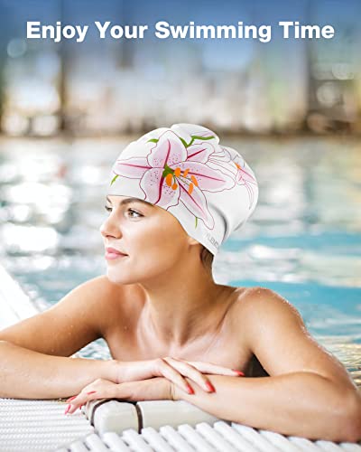 Sylemtam Swim Cap 2 Pack, Silicone Swimming Caps For Long Hair Waterproof Swim Caps For Women Adult, Comfy Bathing Cap Swimming Hats Fit For Curly Short Medium Long Thick Hairs (Lily+Daisy) #TOP5