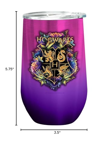 Image of Spoontiques Hogwarts Stainless Steel Wine Tumbler, 16 Oz - Double Wall Insulated Drink Cup with Sliding Lock Lid for Travel - White, Red, Rose, Champagne