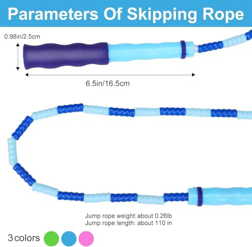 GRAWUN Jump Rope For Kids, 6Pcs Soft Beaded Jump Ropes, Adjustable Length Tangle-Free Segmented Soft Beaded Skipping Rope,for Women, Men and Kids Keeping Fit, Workout and Weight Loss