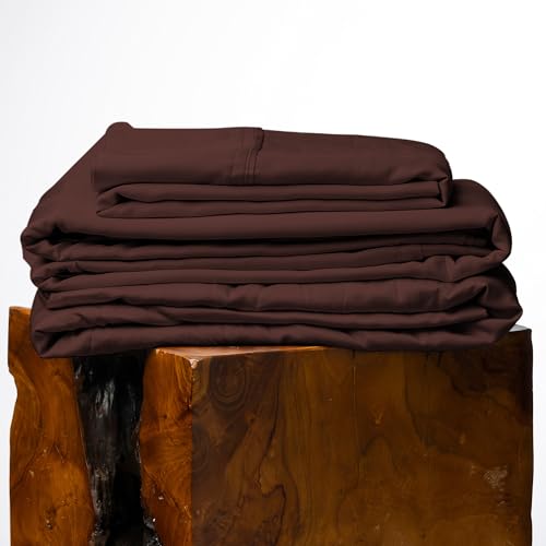 Image of Olive + Crate Tencel Lyocell Eucalyptus Queen Size Sheet Set - Cooling Tencel Sheets for Hot Sleepers with 18 Inch Deep Pocket Fit - Cacao 4-Piece Set