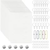 WISYOK 165Pcs Shrinky Film Kit, Shrink Plastic Sheets kit with 25Pcs Shrinky Paper, 30Pcs Keychains, 100Pcs Iron Ring, 5Pcs Brooches and 5Pcs Bead Chain for DIY, Crafts Ornament and Gifts