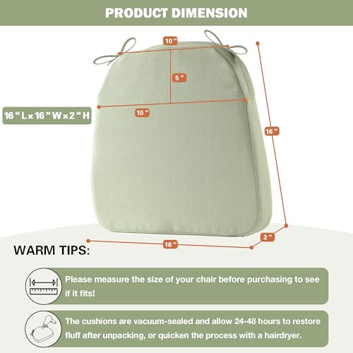 Battilo Chair Cushions for Dining Chairs with Ties, Indoor/Outdoor Kitchen Chair Pad with Non-Slip Backing, Dining Seat Cushion with Machine Washable Removable Cover, 16"x16"x2", Set of 4, Sage Green by BATTILO HOME - Image 3
