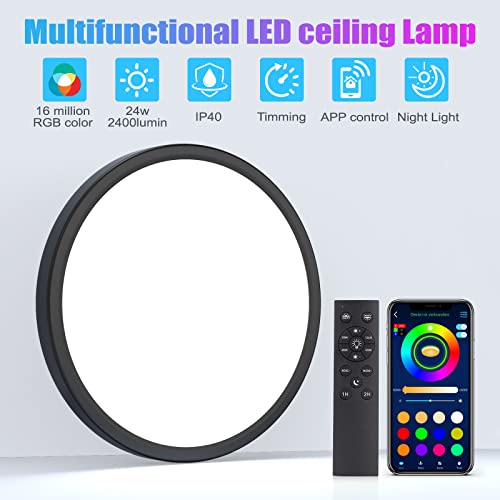 Keplug Flush Mount Ceiling Light,24W Rgb Ceiling Light Fixture With Remote Control Bluetooth App,Dimmable Led Ceiling Light 3000K-6500K,12Inch Close To Ceiling Lights Bedroom Hallway (Black+White) #TOP1