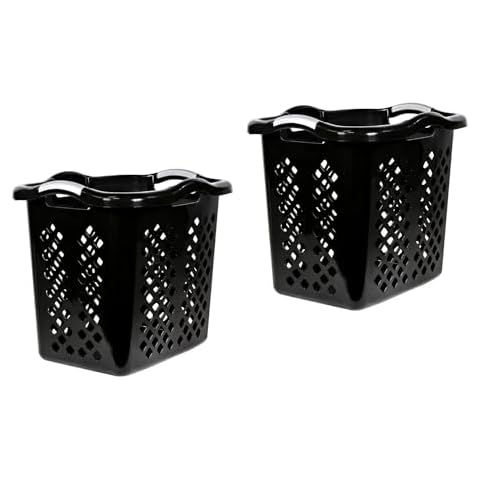 ReMoiz 2 Pack Ultra Easy Carry Plastic Laundry Hamper, 2 Bushel Lamper Plastic Laundry Basket with Silver Handles,Dirty Clothes Laundry Hamper Bin for Home, Apartment, or Dorm Room, Black Cover