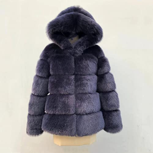 Lisa Colly Women Winter Coat Jacket Luxury Faux Fox Fur Coat Slim Long Sleeve Collar Coat Faux Fur Coat Overcoat (Blue 1,4X-Large) #TOP2