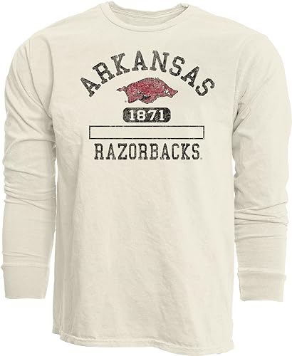 Arkansas Razorbacks NCAA Officially Licensed Long Sleeve T-Shirt Ivory Dyed Ringspun, Large