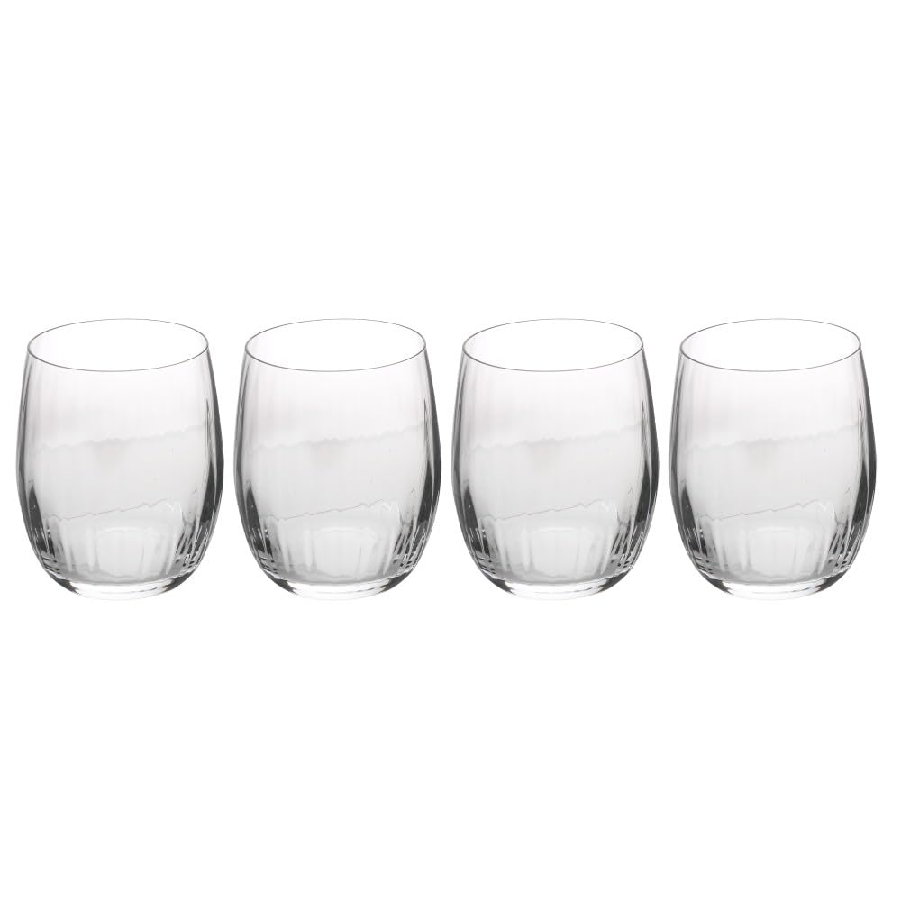 Mikasa Treviso 4-Piece Crystal Stemless Wine Glass Set, 350ml