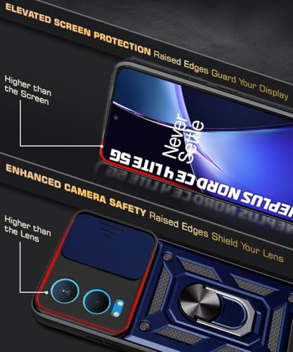 Image of WOW IMAGINE Tough Armor Bumper Mobile Back Case for 1+ OnePlus Nord CE 4 Lite 5G | Sliding Camera Shield Cover | Shock Proof 360 Protection | Hybrid PC + TPU | Ring Holder with Kickstand - Blue