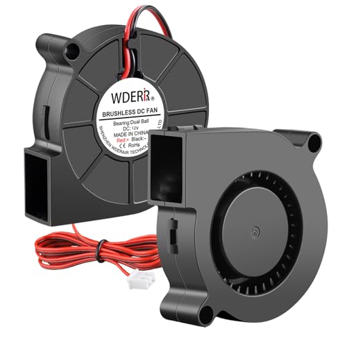 WDERAIR 12V DC Brushless 5015 High Speed Radial Blower Fan Dual Ball Bearing 2Pin with 39inch Cable for 3D Laser Printing and Small Appliance Replacement Upgrade Cooling (Pack of 2Pcs)
