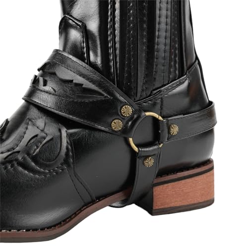 Image of Mens Western Boots with Classic Embroidered PU Leather Slip Resistant Country Boots