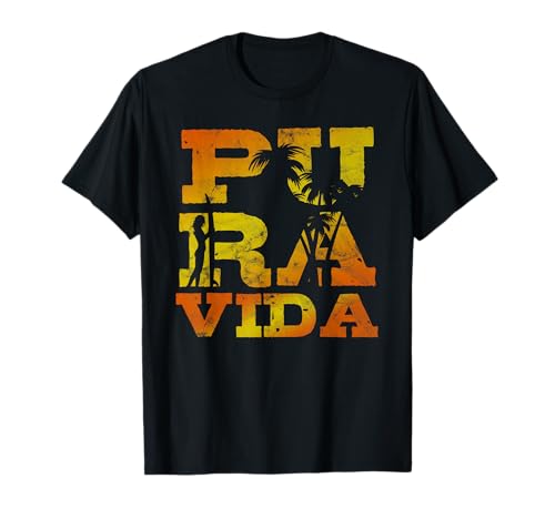 Pura Vida Letras con silueta surfista Camiseta