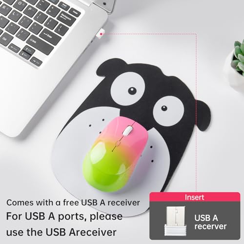 Wireless Mouse,USB-C & USB-A Dual Receiver Silent Rechargeable Mouse,Ergonomic Portable Optical Mouse for MacBook, iPad, Tablet, Laptop, PC–Gradient Pink Green - image 6