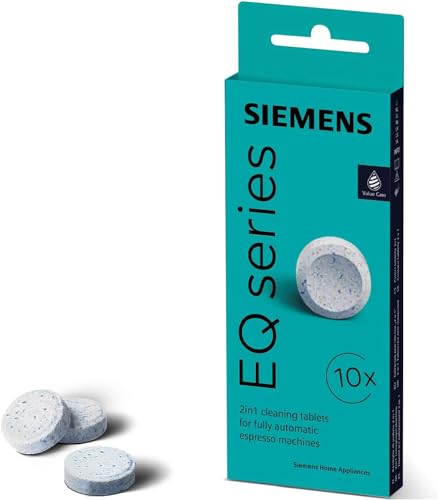 Siemens Reinigungstabletten TZ80001A, 10 Stück, Kaffeeöl-Rückstände ideal entfernen, Original-Zubehör, passend für Kaffeevollautomaten der EQ Reihe, sowie Einbauvollautomaten