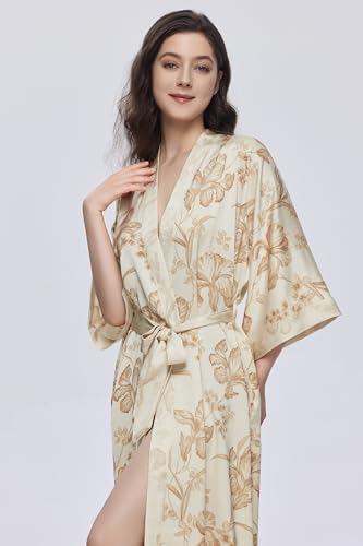 Image of PRODESIGN Kimono Robe for Women - Long Satin Sleepwear Silky Kimono Cover-Up Nightgown Japanese Bathrobe Loungewear Blouse