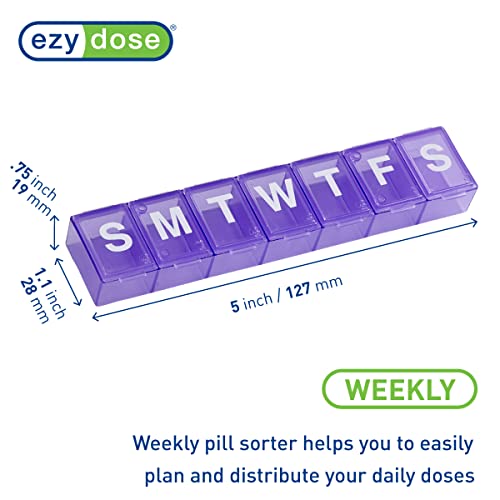 Image of EZY DOSE Weekly (7-Day) Pill Organizer, Medicine Planner, Vitamin Storage Box, Convenient and Easy to Use, Medium Compartments, Case for Supplements and Fish Oils, Travel Friendly, Purple, BPA Free