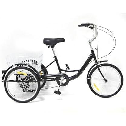 20 Zoll Dreirad für Senioren Erwachsene, Schwarz 3 Rad Fahrrad Tricycle aus Kohlenstoffstahl, 90 Band Bremse Dreirad mit 20KG Tragfähigkeit Korb 120 Kg Tragfähigkeit