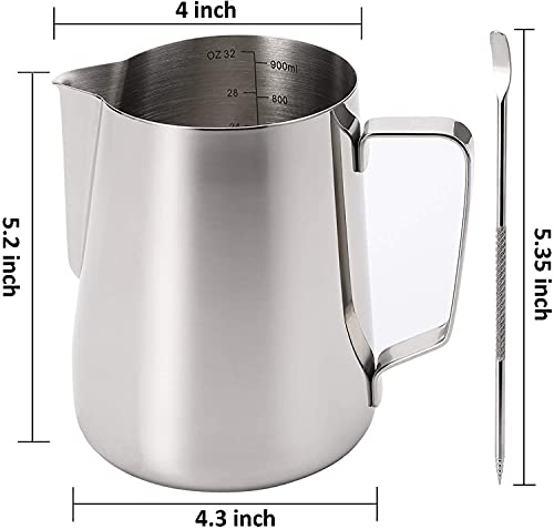 WUWEOT 900 ml Milchkännchen Edelstahl Milch Pitcher Milchaufschäumkännchen Milchaufschäumer Kanne Tasse mit… – Bild 3