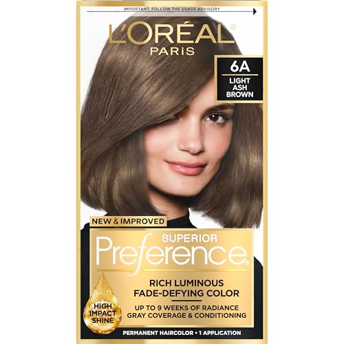 L'Oreal Paris Superior Preference Luminous Fade-Defying Permanent Hair Color, Hair Dye For Up to 9 Weeks of Radiance, Light Ash Brown 6A, 1 Hair Dye Kit